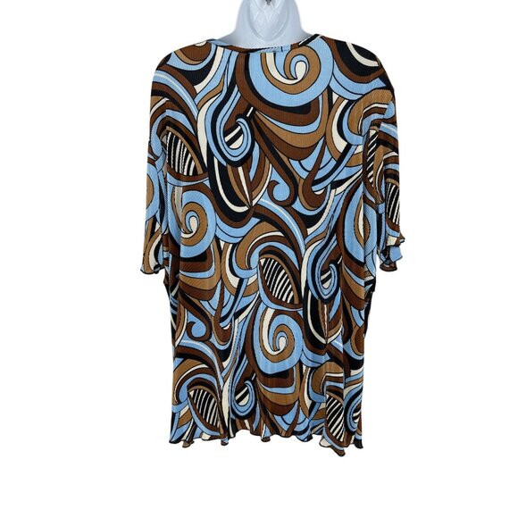 Maggie Barnes Womens Abstract Print Pleated Blouse With Black Layered Look Sz 2X - Picture 4 of 8
